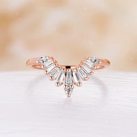 Art Deco Rose Gold Baguette Diamond /CZ Matching Wedding Band