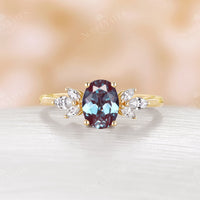 Lab Alexandrite Rose Gold Engagement Ring Marquise Cluster