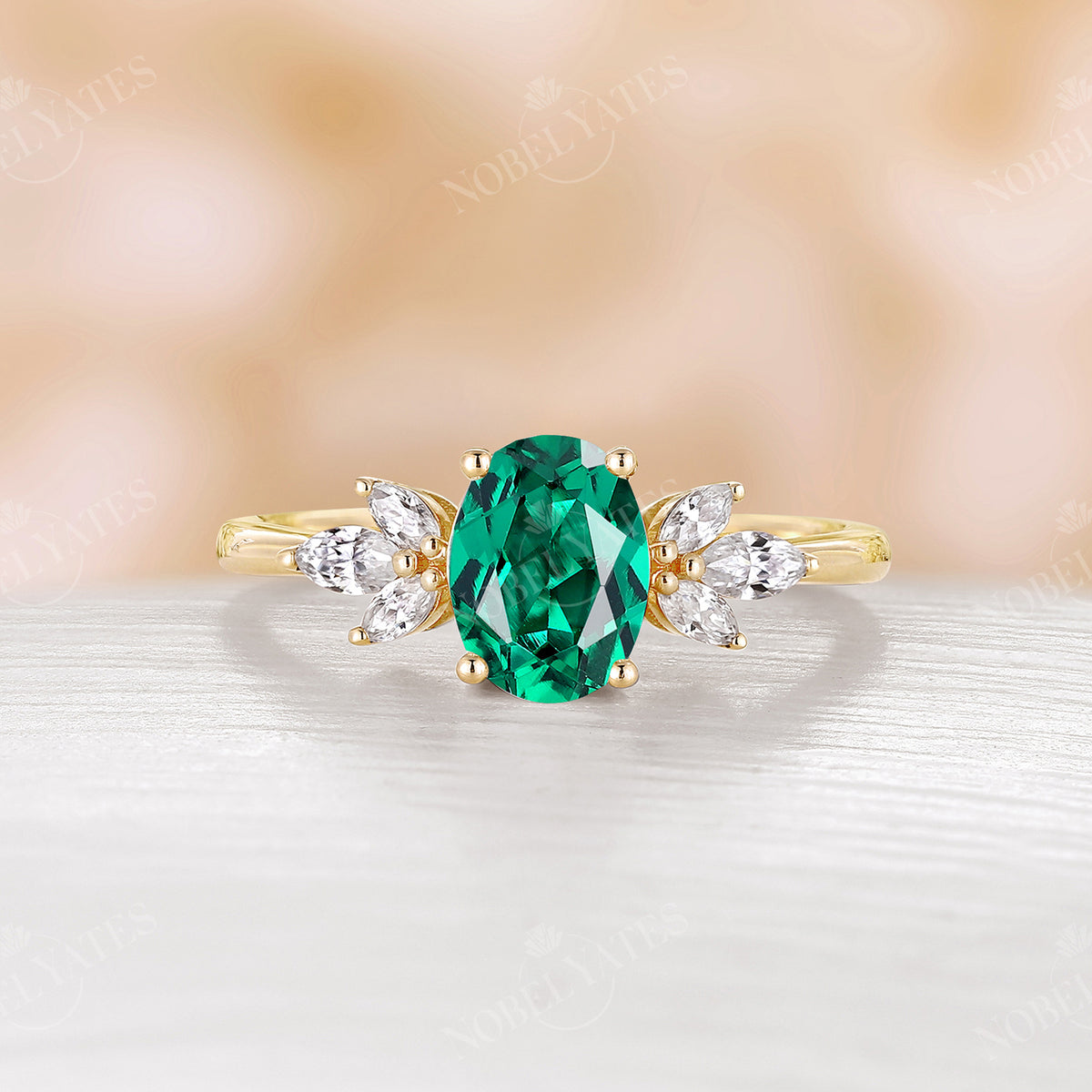 Lab Emerald Marquise Moissanite Cluster Rose Gold Ring