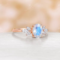 Antique Oval Cut Moonstone Engagement Ring Rose Gold Cluster Ring