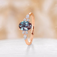 Oval Lab Alexandrite Engagement Ring Rose Gold Side Stone