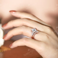 Vintage Pear Moissanite Rose Gold Cluster Engagement Ring Set