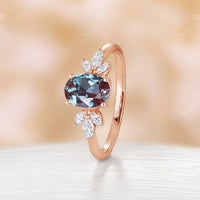 Lab Alexandrite Rose Gold Engagement Ring Marquise Cluster