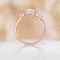 Vintage Round Moissanite Rose Gold Cluster Engagement Ring