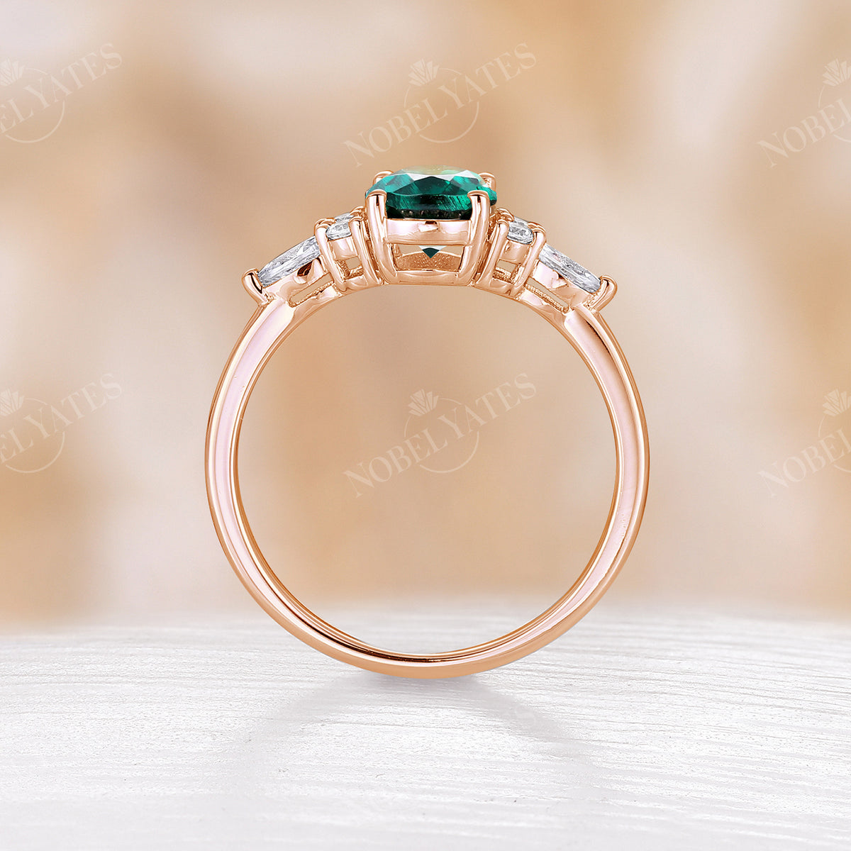 Classic Lab Emerald Cluster Engagement Ring Yellow Gold