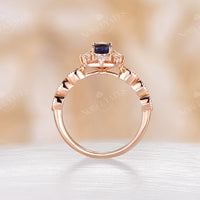 Vintage Oval Lab Alexandrite Rose Gold Milgrain Engagement Ring