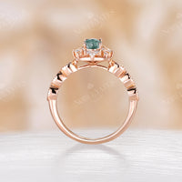 Antique Oval Moss Agate Milgrain Engagement Ring Rose Gold