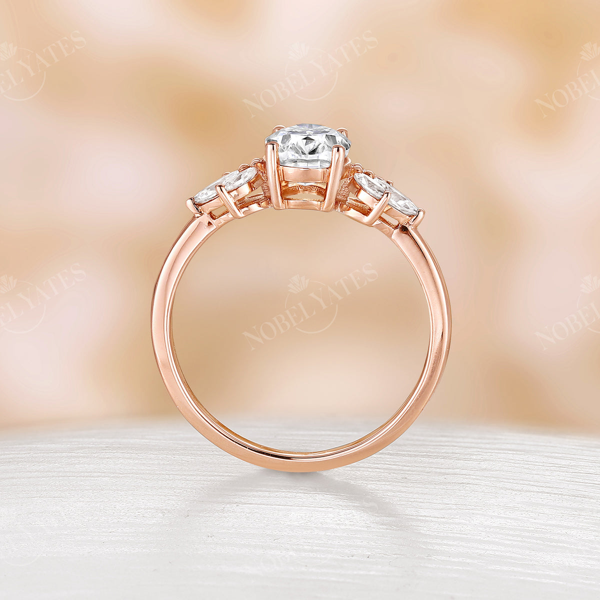 Vintage Moissanite Oval Cluster Engagement Ring Rose Gold
