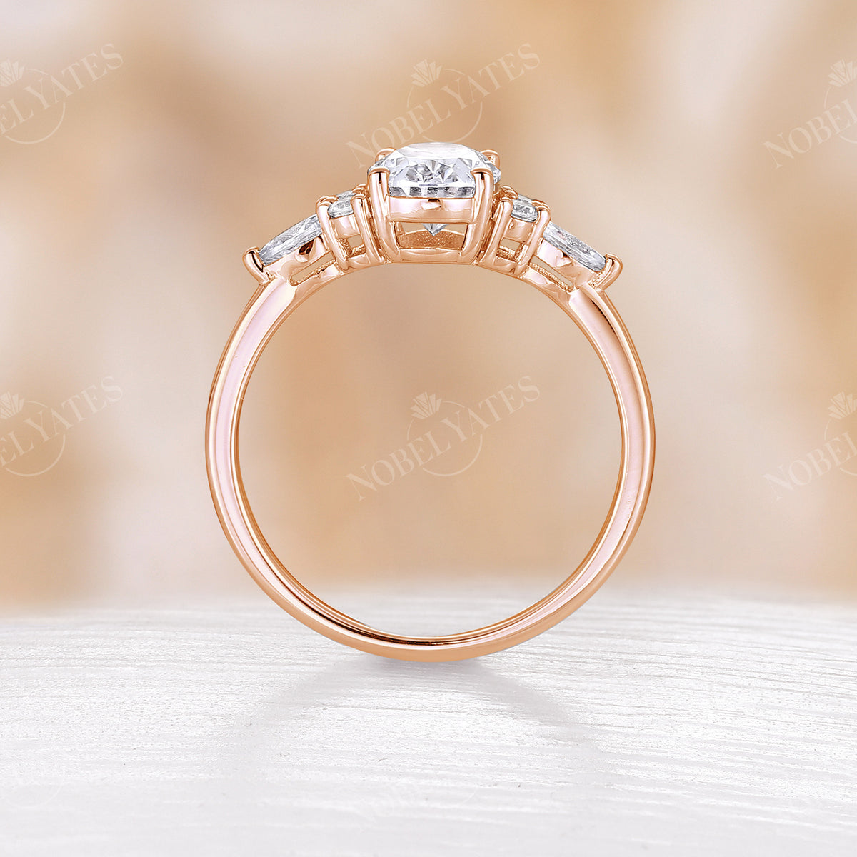 Vintage Oval Moissanite Engagement Ring Cluster Rose Gold Cluster Ring