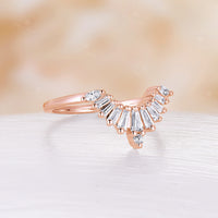 Art Deco Rose Gold Baguette Diamond /CZ Matching Wedding Band