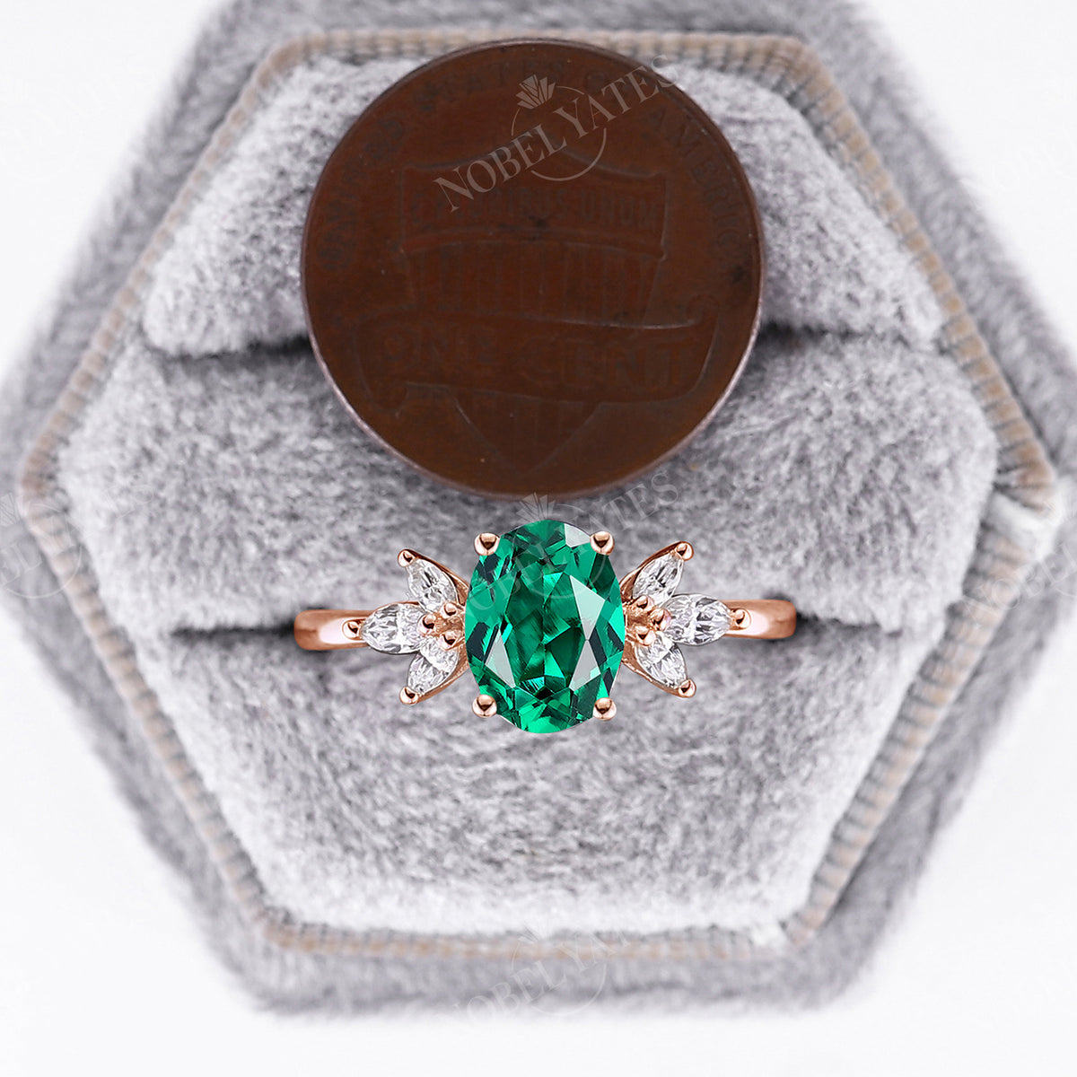 Lab Emerald Marquise Moissanite Cluster Rose Gold Ring