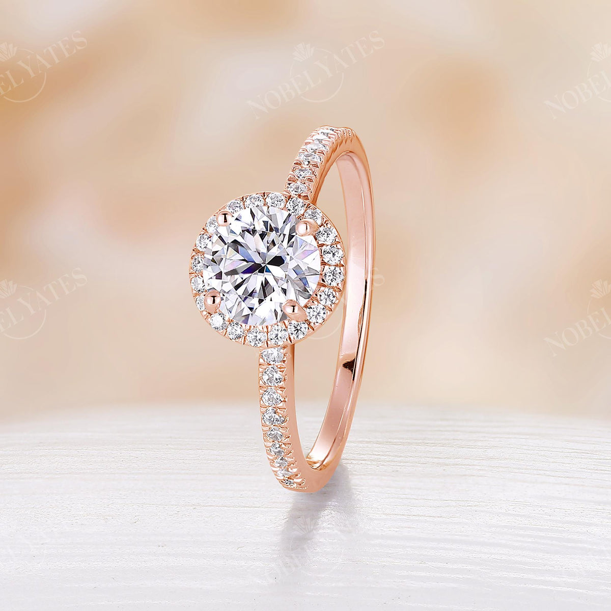 Vintage Round Moissanite Pave&Halo Engagement Ring Rose Gold