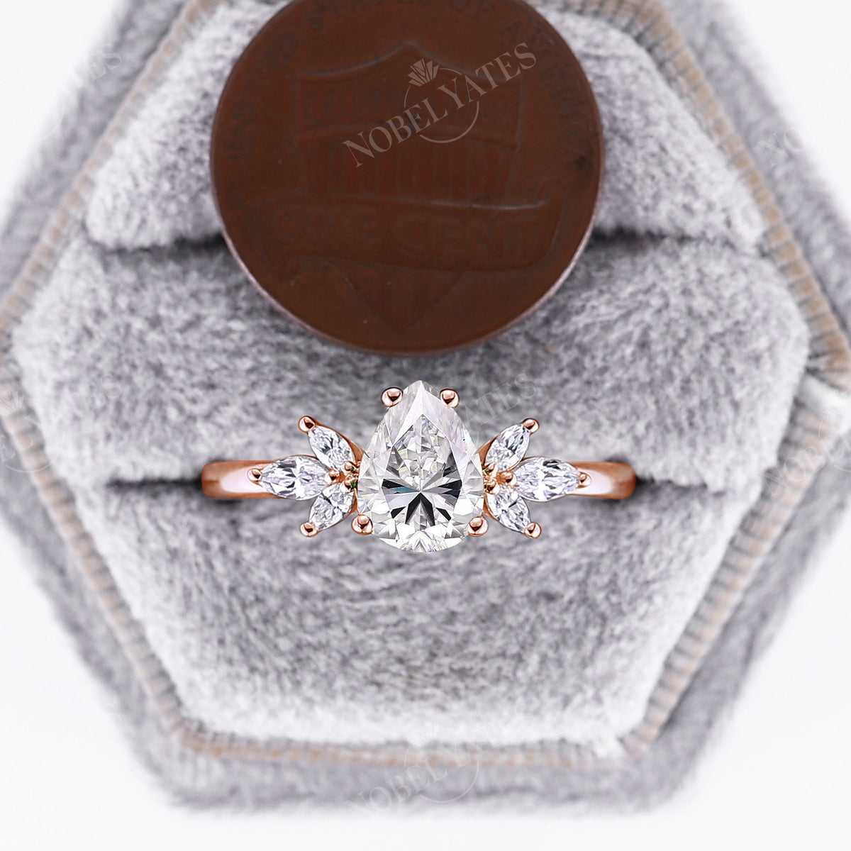 Pear&Marquise Moissanite Cluster Engagement Ring Rose Gold