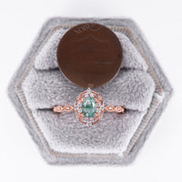 Antique Oval Moss Agate Milgrain Engagement Ring Rose Gold