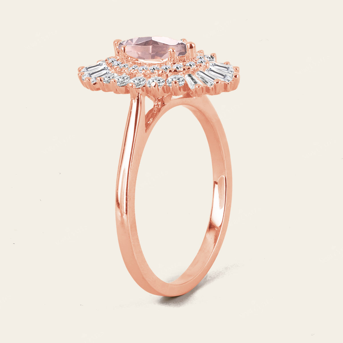 Art Deco Marquise Pink Morganite Star Burst Engagement Ring