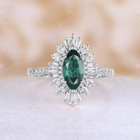 Art deco Marquise Lab Emerald Halo Engagement Ring Yellow Gold