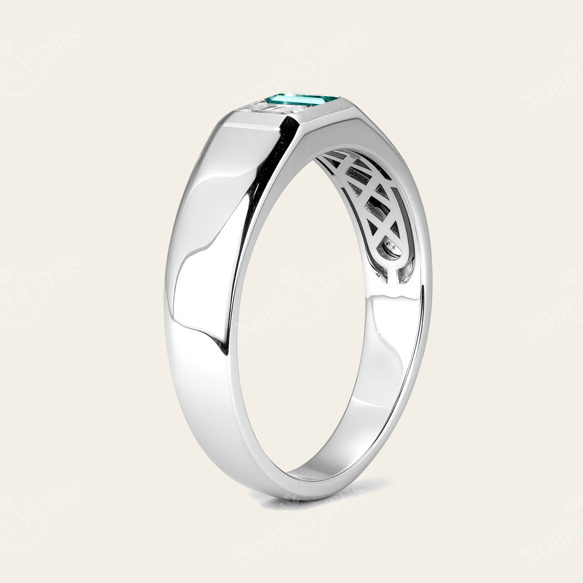 Emerald Cut Lab Diamond & Emerald Toi et Moi Men's Ring