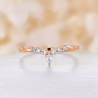 Antique Marquise Cut Moissanite Curved Wedding Band Rose Gold