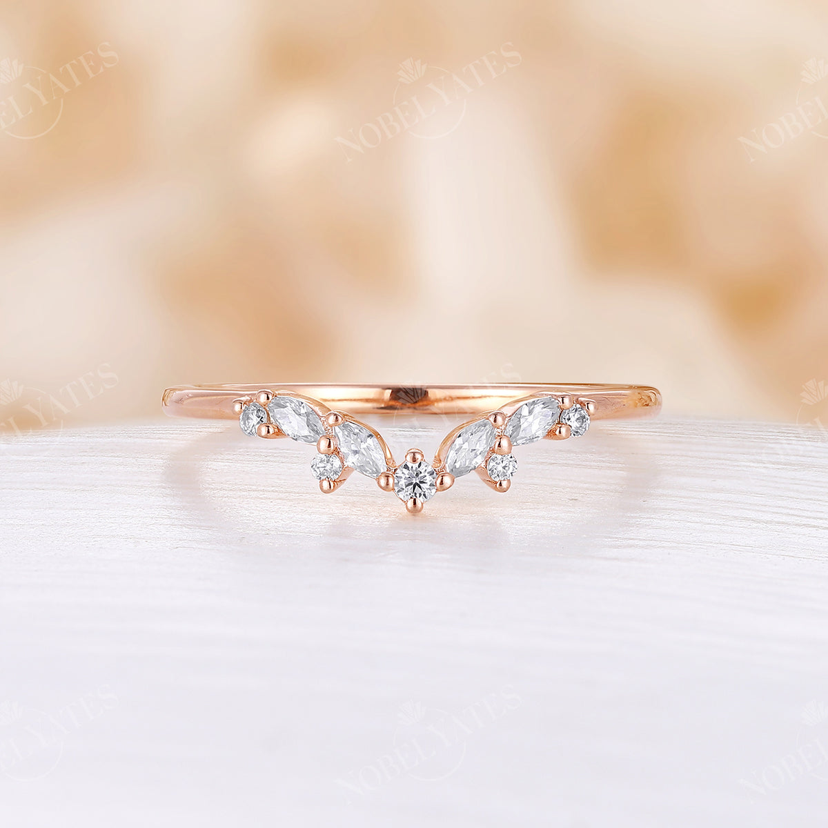 Antique Marquise Moissanite Curved Wedding Band Rose Gold