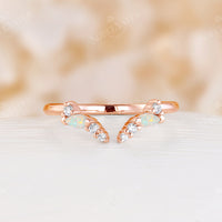 Curved Open Curved White Opal Matching Band Rose Gold