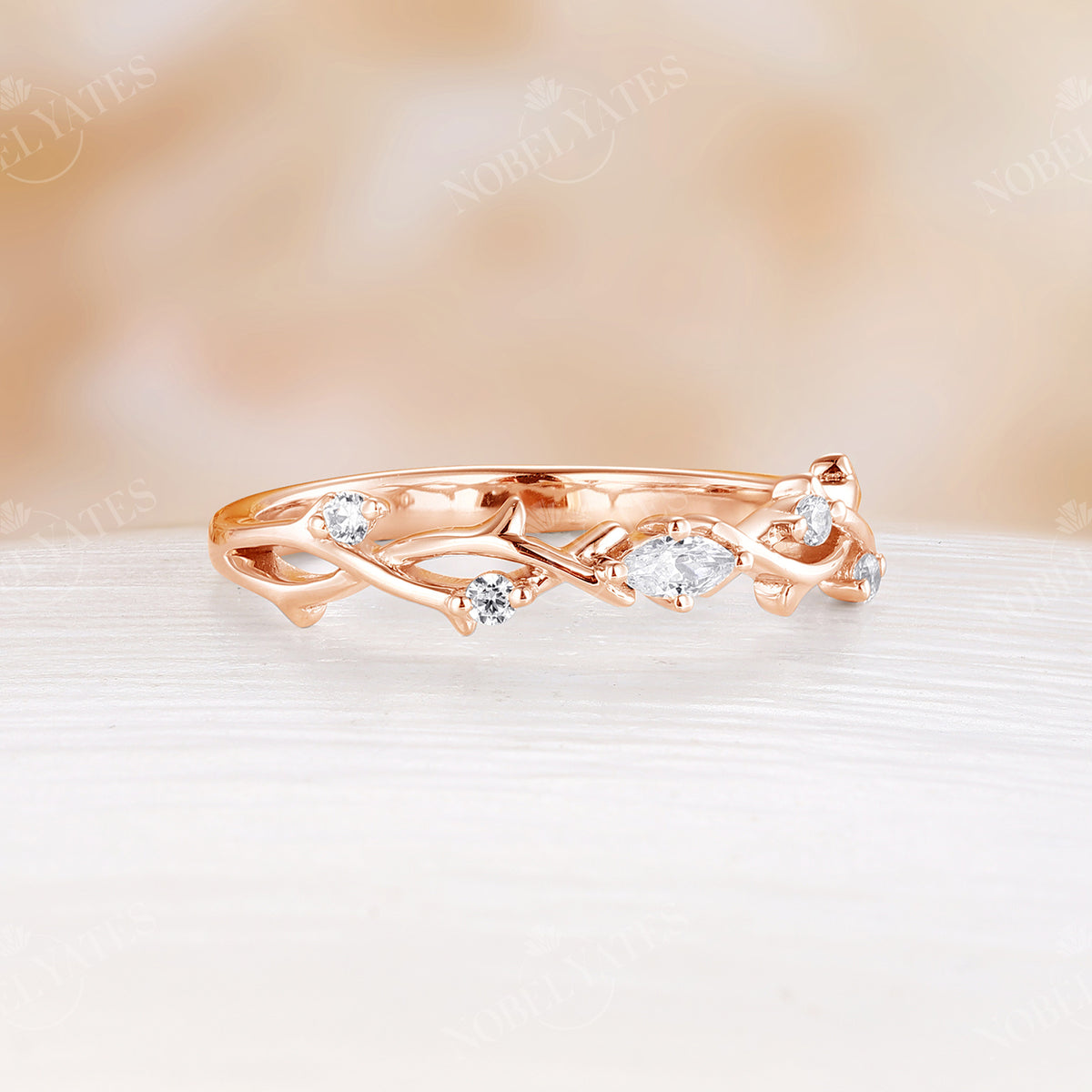 Rose Gold Moissanite & Diamond Branch Matching Wedding Band