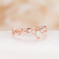 Nature Branch & Twig Design White Opal Curved Wedding Band Rose Gold