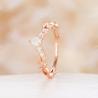 Nature Branch & Twig Design White Opal Curved Wedding Band Rose Gold