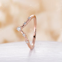 Minimalist Chevron Curved Diamond Matching Band Rose Gold