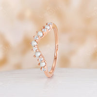 Curved Moissanite&Pearl Matching Band Rose Gold Ring
