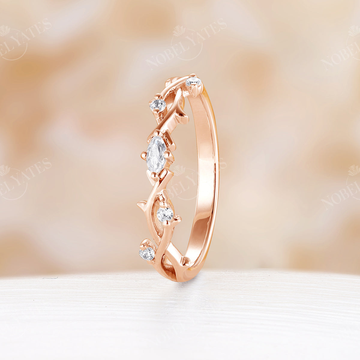 Rose Gold Moissanite & Diamond Branch Matching Wedding Band