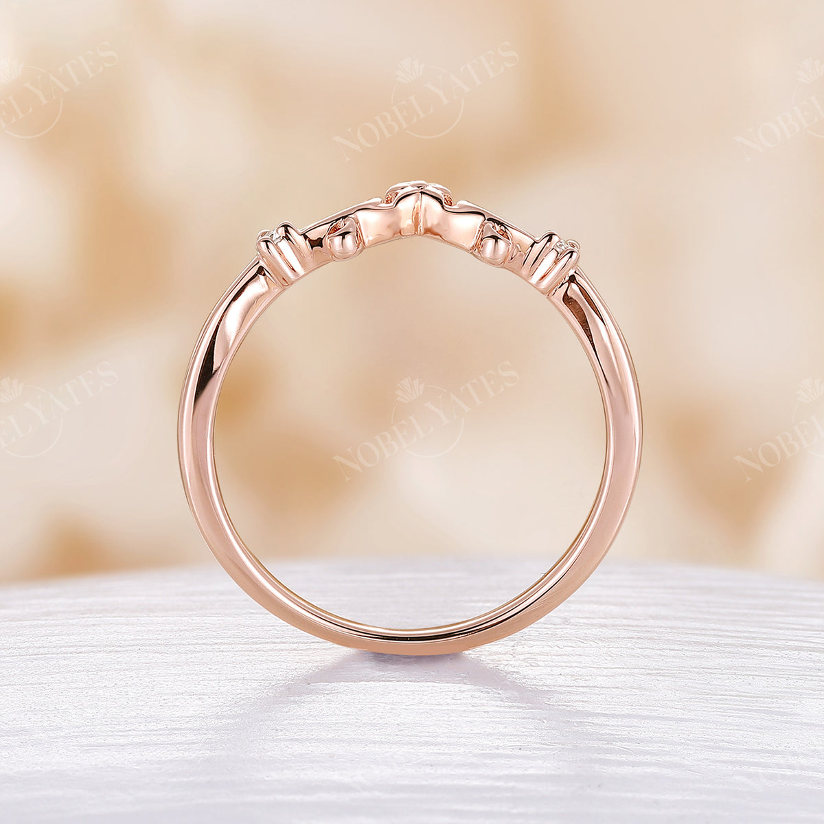 Minimalist Chevron Curved Diamond Matching Band Rose Gold