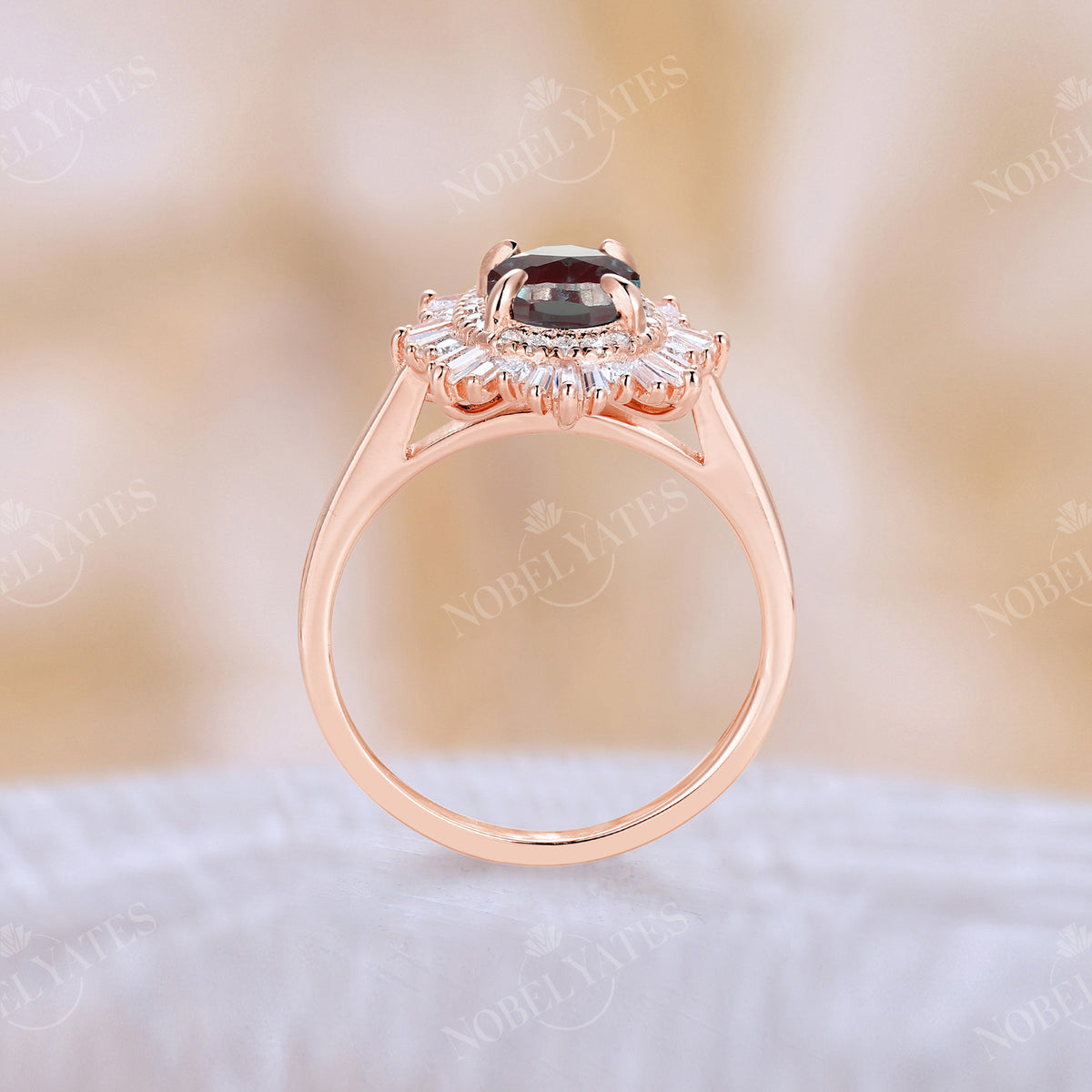 Art Deco Lab Alexandrite Oval Cut Rose Gold Engagement Ring