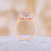 Art deco Oval Pink Morganite Starburst Engagement Ring