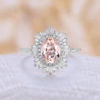 Art deco Oval Pink Morganite Starburst Engagement Ring