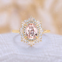 Art deco Oval Pink Morganite Starburst Engagement Ring