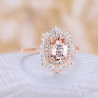 Art deco Oval Pink Morganite Starburst Engagement Ring