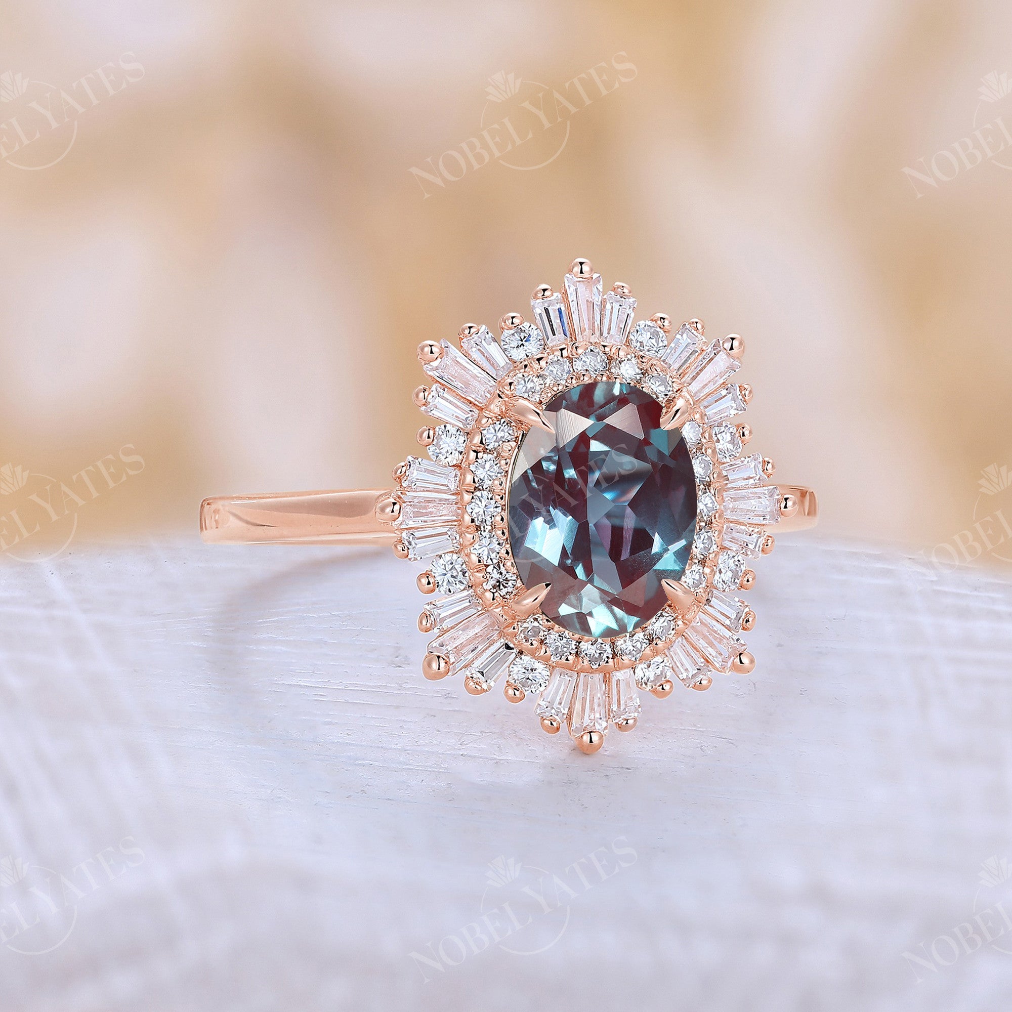 2024 Emerald Cut Alexandrite Engagement Ring Vintage Eva Alexandrite Ring Rose Gold Marquise Moissanite Ring Unique Ring Dainty Ring Art Deco