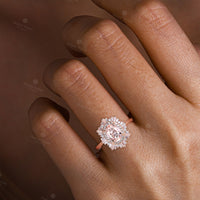 Art deco Oval Pink Morganite Starburst Engagement Ring