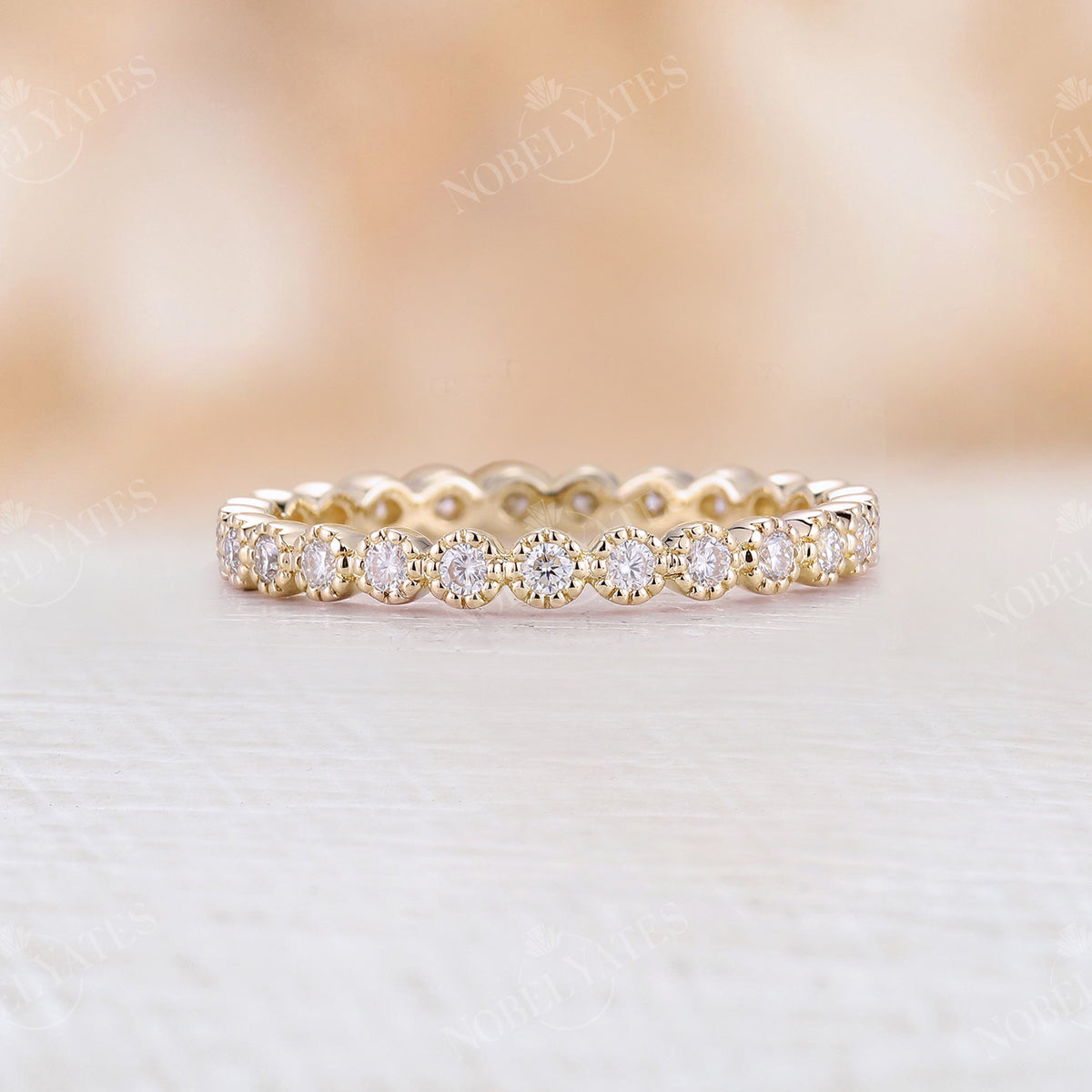 Round Moissanite Full Eternity Wedding Band Yellow Gold