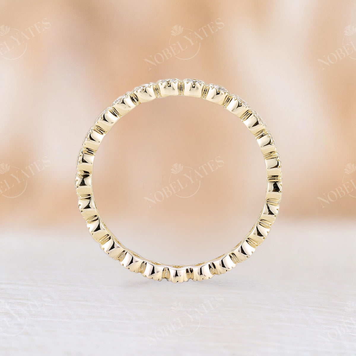 Round Moissanite Full Eternity Wedding Band Yellow Gold