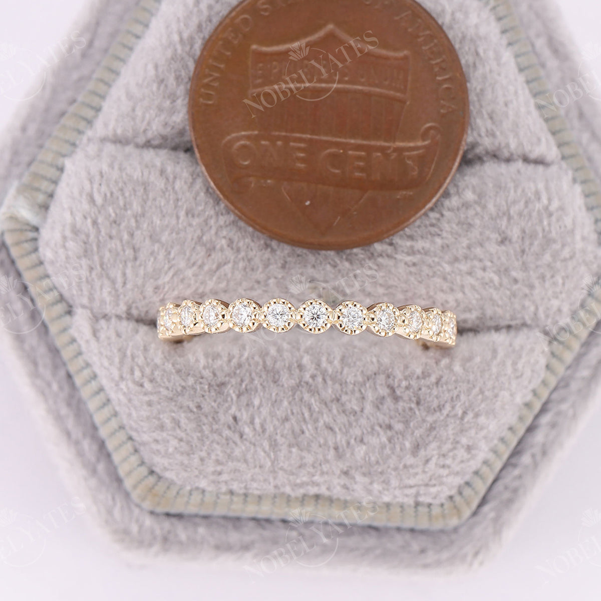 Round Moissanite Full Eternity Wedding Band Yellow Gold