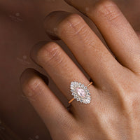 Art Deco Marquise Pink Morganite Star Burst Engagement Ring