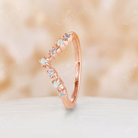 Curved Moissanite&White Opal Matching Band Rose Gold