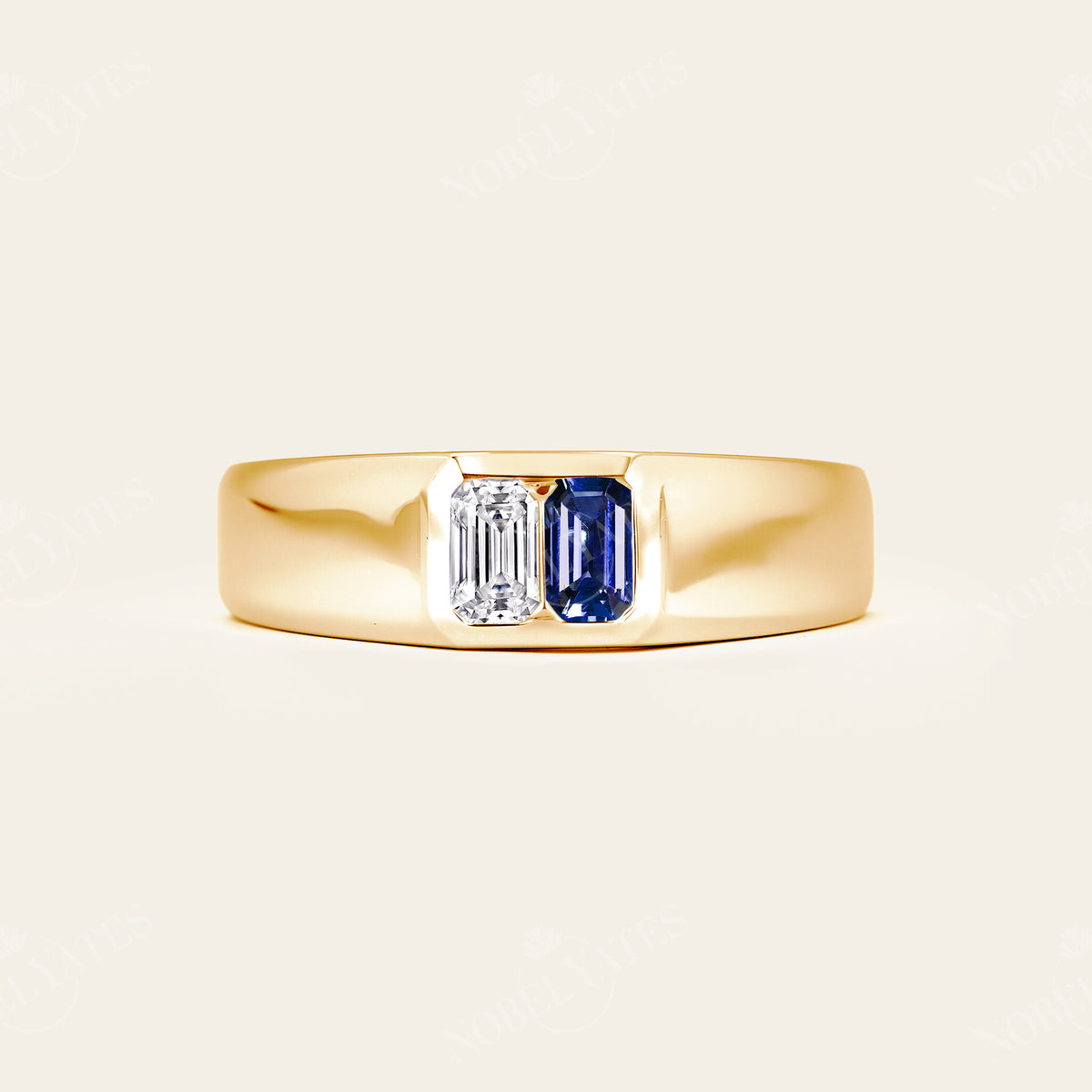 Lab Diamond & Lab Sapphire Toi et Moi Men's Engagement Ring