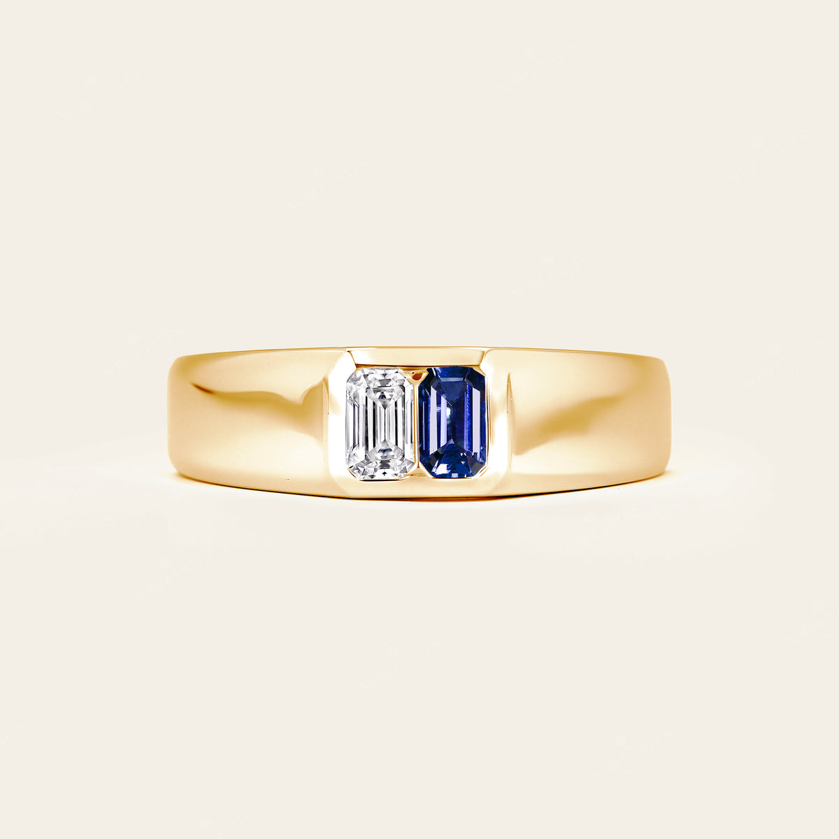 Lab Diamond & Lab Sapphire Toi et Moi Men's Engagement Ring