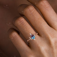 Pear Moonstone Rose Gold Celestial Moon Engagement Ring Milgrain