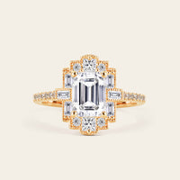 Emerald Cut Lab Diamond Art Deco Ring Mosaic Design