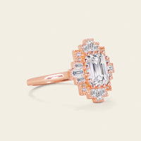 Emerald Cut Art Deco Lab Diamond Starburst Ring