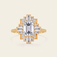 Emerald Cut Art Deco Lab Diamond Starburst Ring