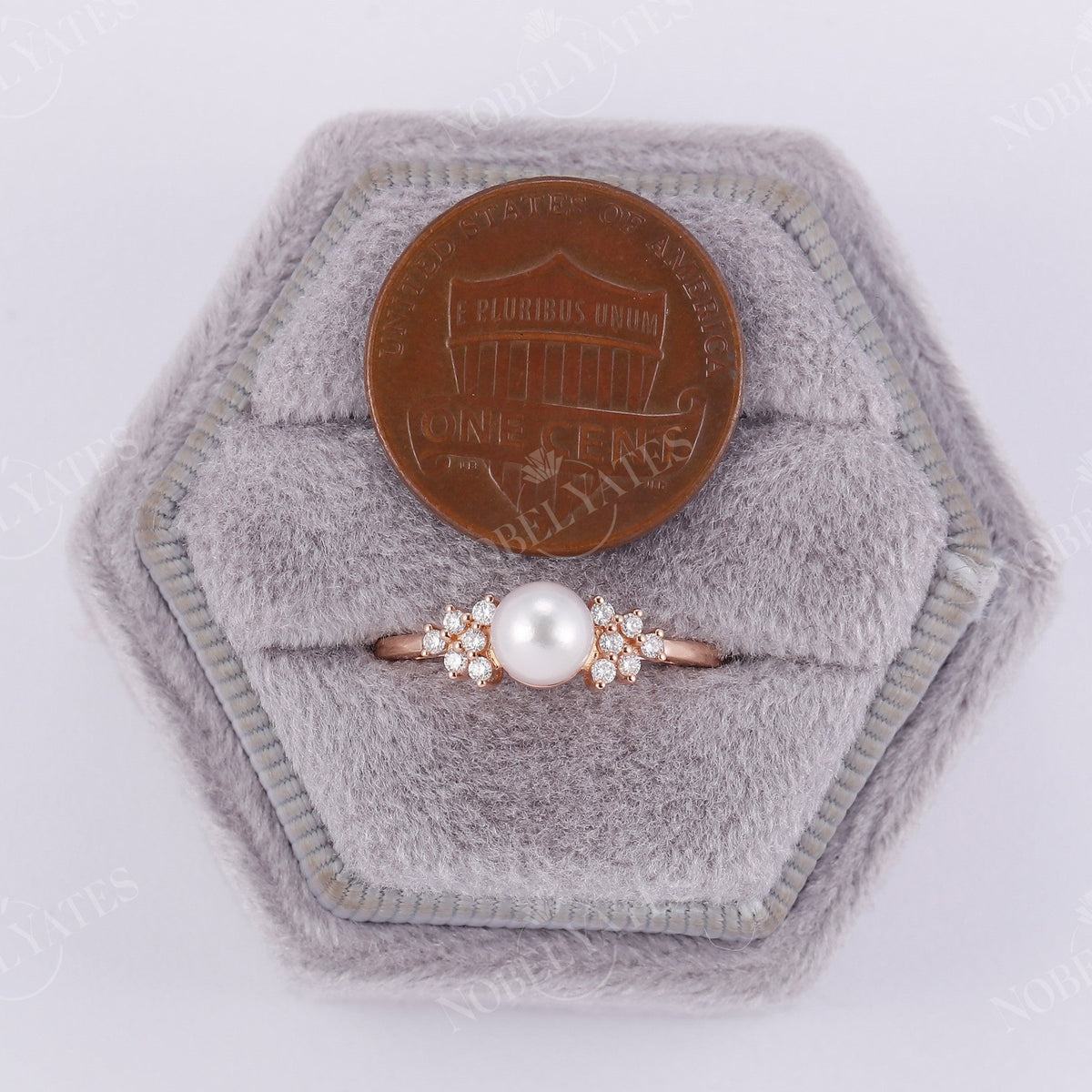 Akoya Pearl Side Stone Engagement Ring Rose Gold